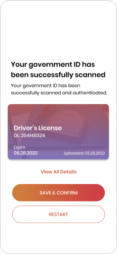 Driver licence scan success screen
