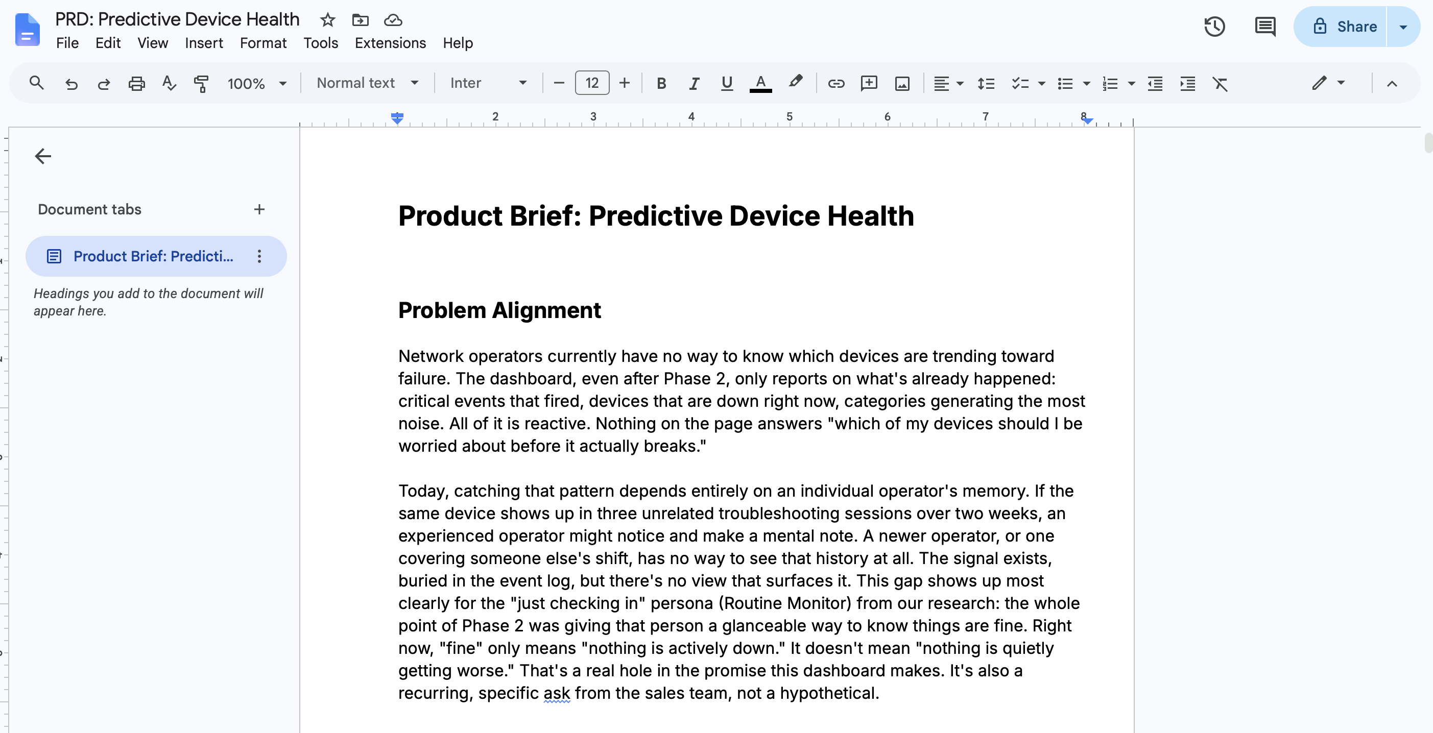 Product brief for the predictive device health feature